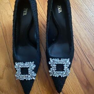 Zara Black Textured Heels with Stunning Sparkling Embellishments